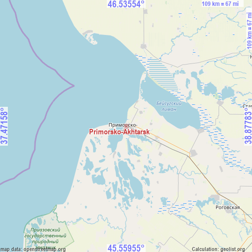 Primorsko-Akhtarsk on map