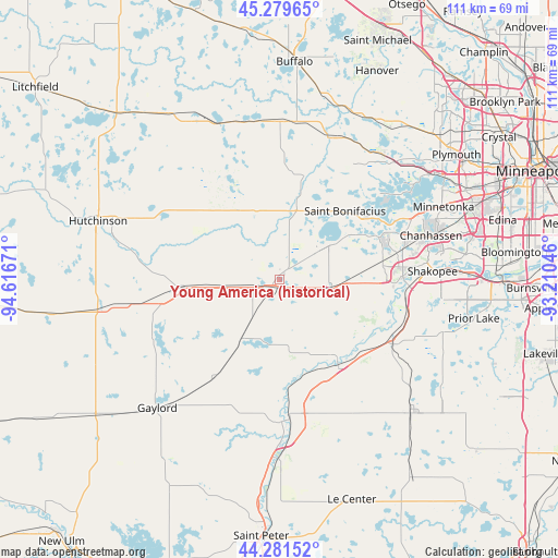 Young America (historical) on map