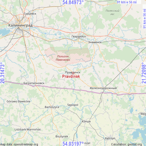 Pravdinsk on map