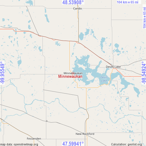 Minnewaukan on map