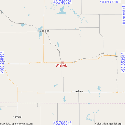 Wishek on map