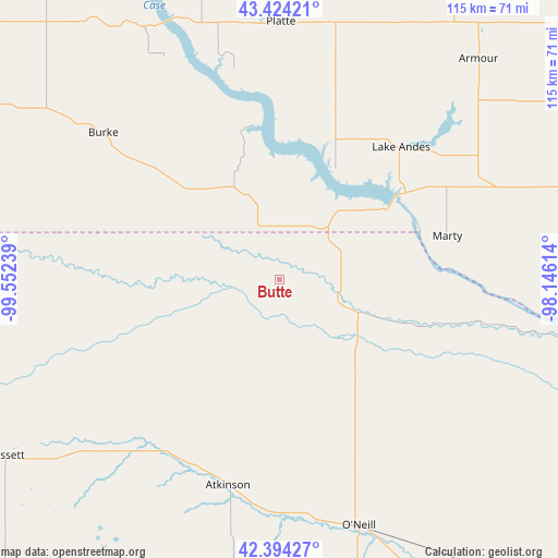 Butte on map
