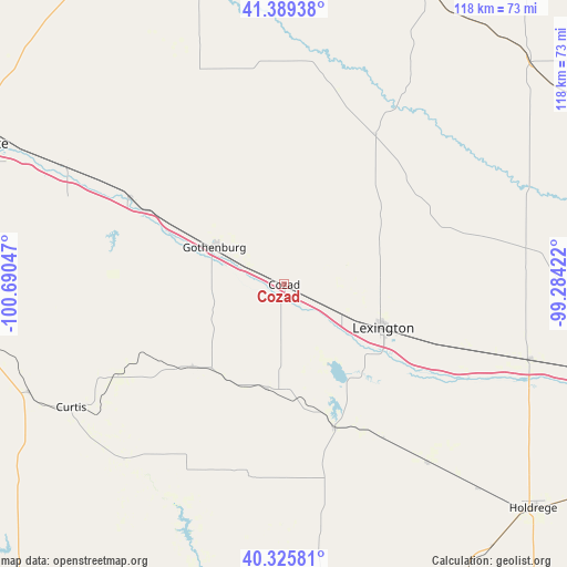 Cozad on map
