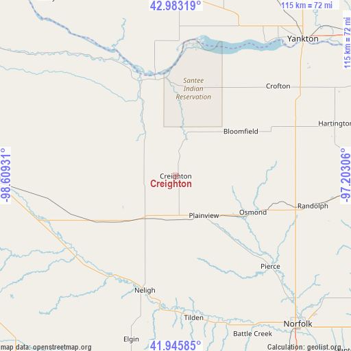 Creighton on map