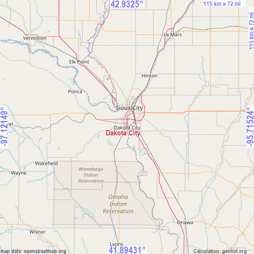 Dakota City on map