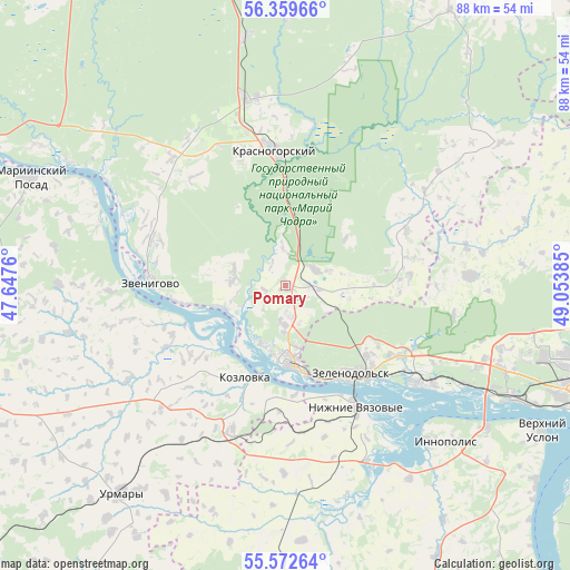 Pomary on map