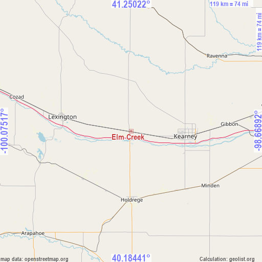 Elm Creek on map