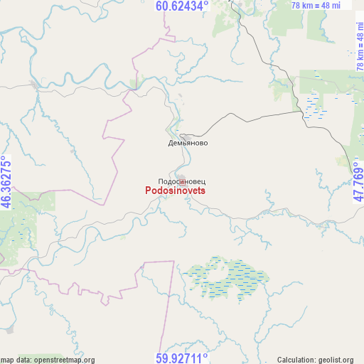 Podosinovets on map
