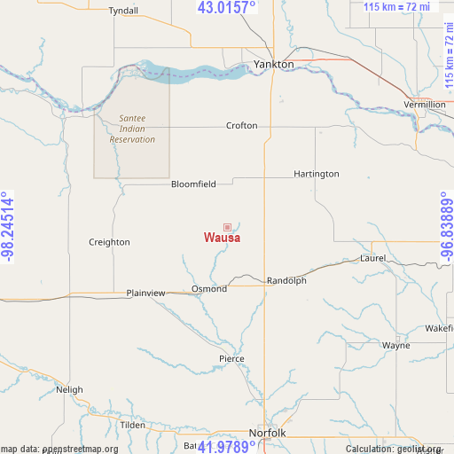 Wausa on map