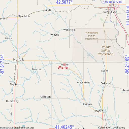 Wisner on map