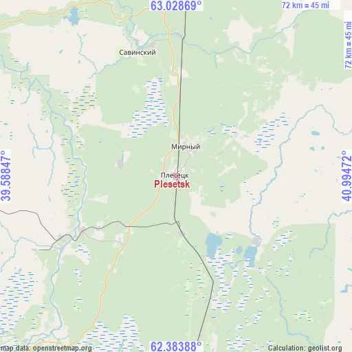 Plesetsk on map