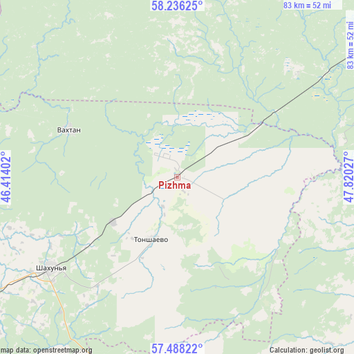 Pizhma on map