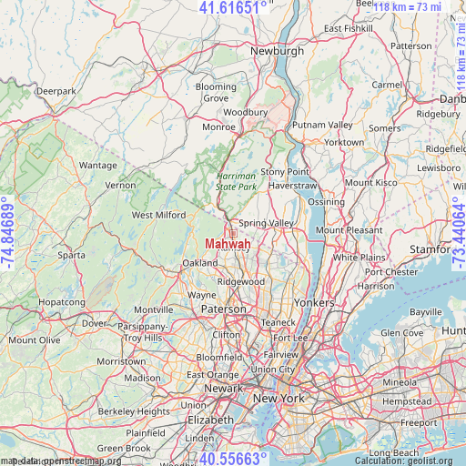 Mahwah on map