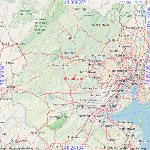 Mendham on map