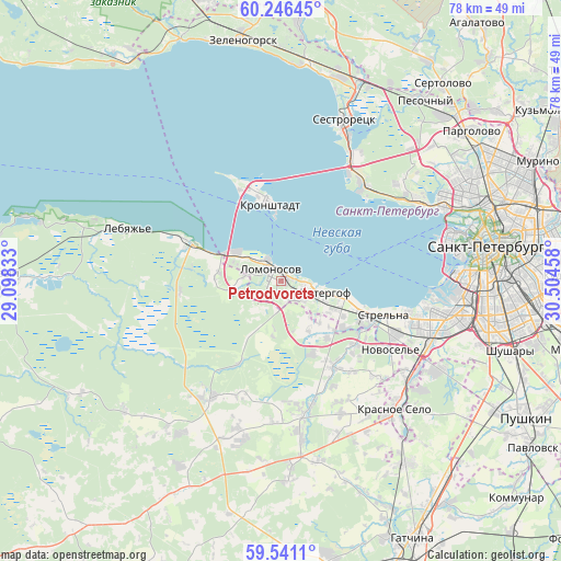 Petrodvorets on map