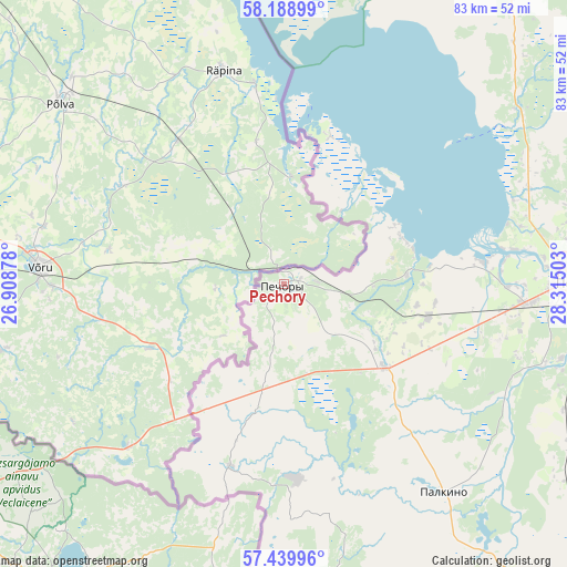 Pechory on map