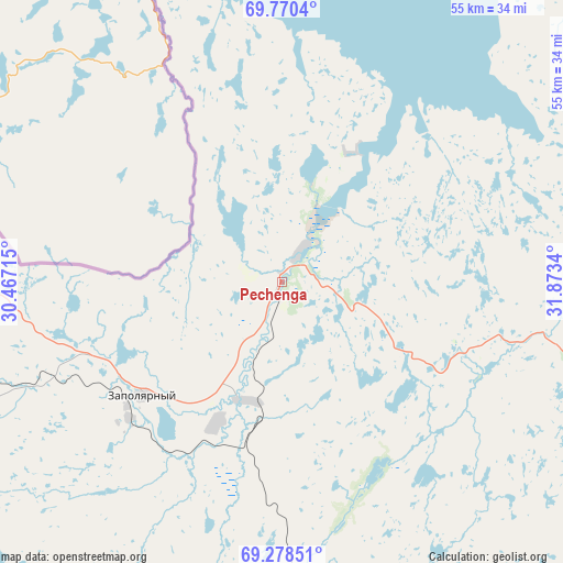 Pechenga on map