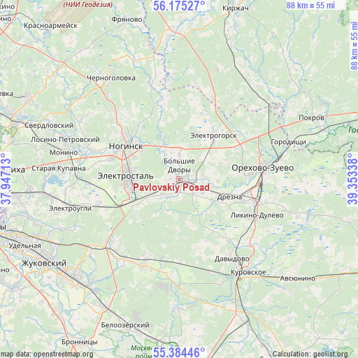 Pavlovskiy Posad on map