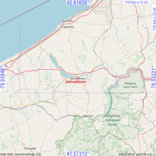 Jamestown on map