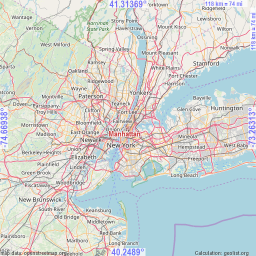 Manhattan on map