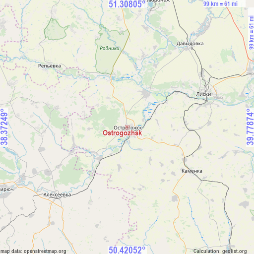 Ostrogozhsk on map