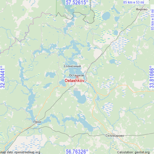 Ostashkov on map
