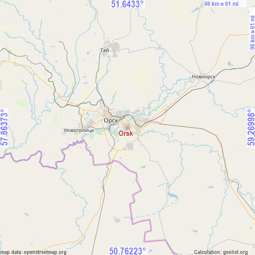 Orsk on map