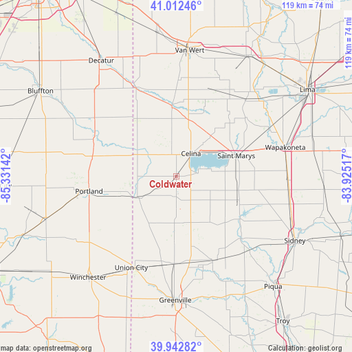 Coldwater on map