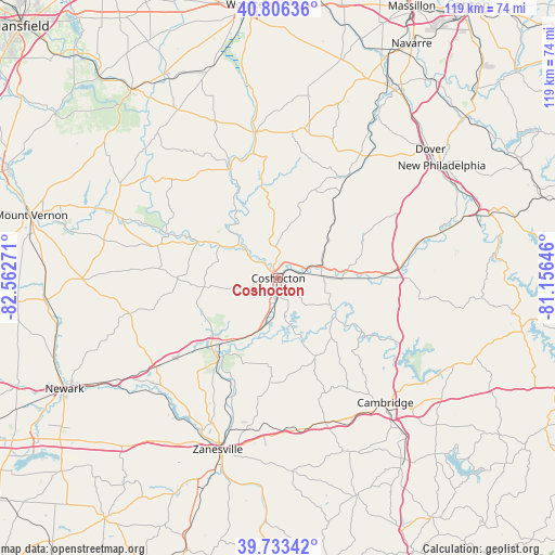 Coshocton on map