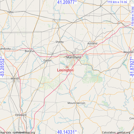 Lexington on map