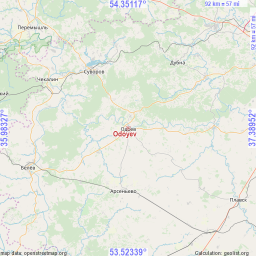 Odoyev on map