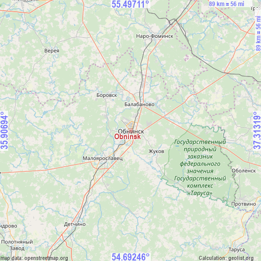 Obninsk on map