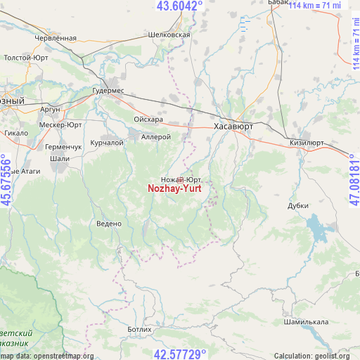 Nozhay-Yurt on map