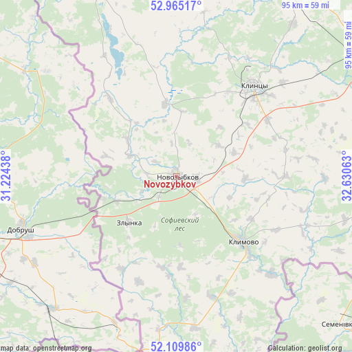 Novozybkov on map