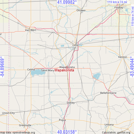 Wapakoneta on map