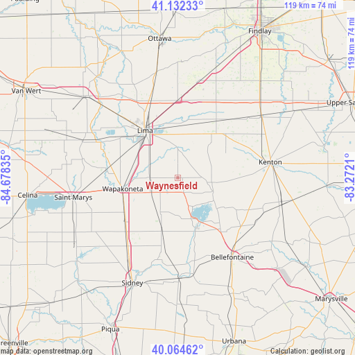 Waynesfield on map