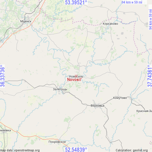 Novosil’ on map