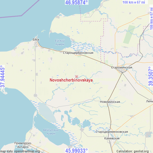 Novoshcherbinovskaya on map