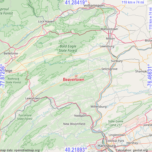 Beavertown on map