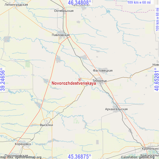 Novorozhdestvenskaya on map
