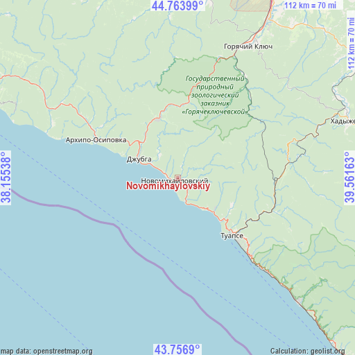 Novomikhaylovskiy on map