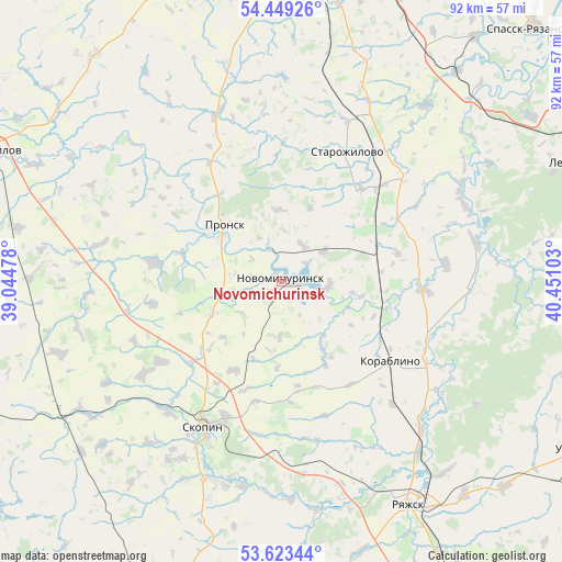 Novomichurinsk on map