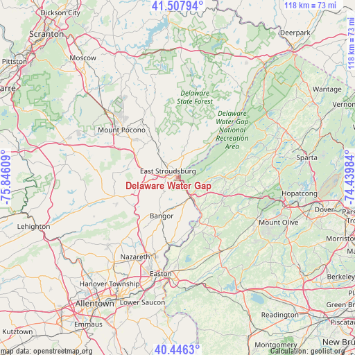 Delaware Water Gap on map