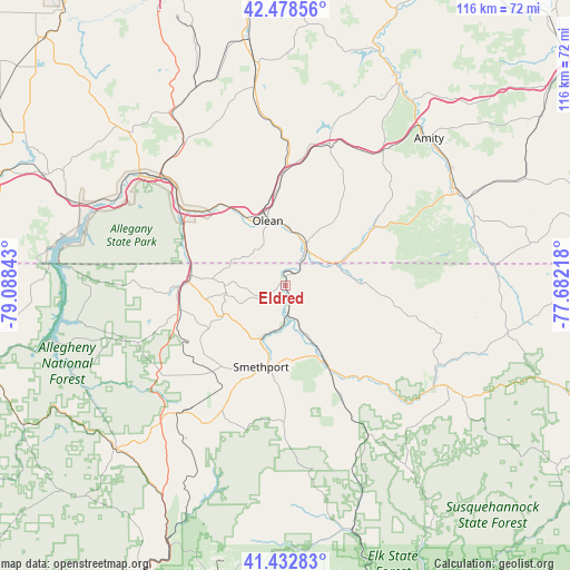 Eldred on map