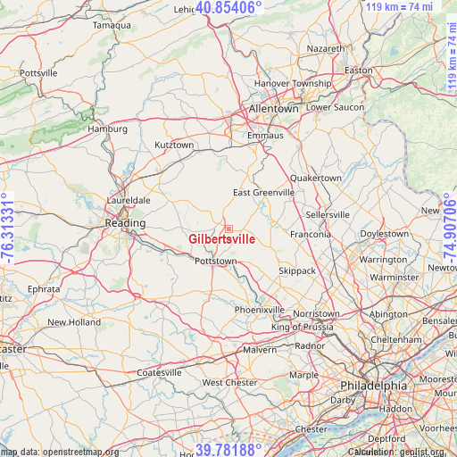 Gilbertsville on map