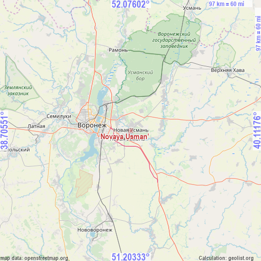 Novaya Usman’ on map