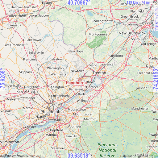 Langhorne on map