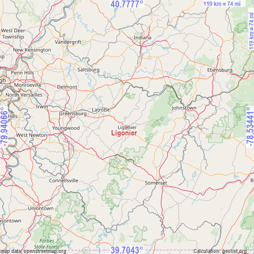 Ligonier on map