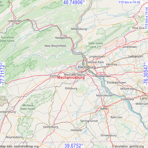 Mechanicsburg on map