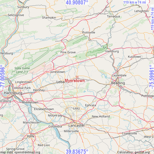 Myerstown on map